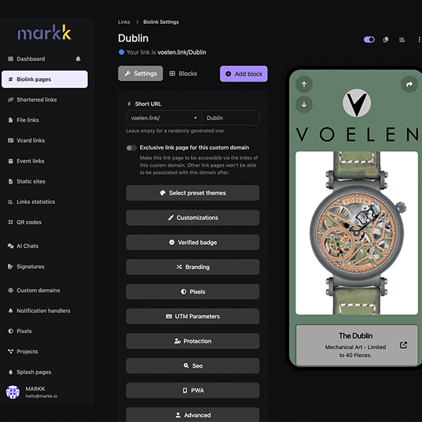 Markk - Mobile Branding Pages